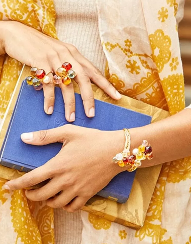 Anillos Grandes | Majorica Anillo Flor Corfu Con Perlas Y Cristales De Murano