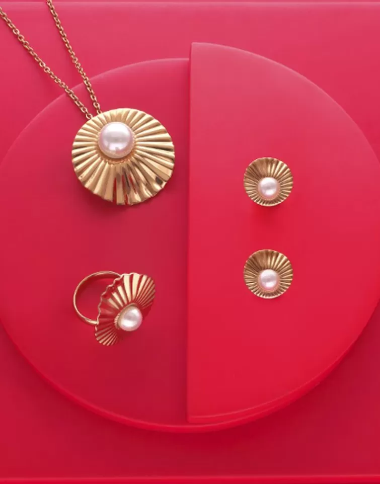 Anillos Grandes | Majorica Anillo Le Palm Grande En Acero Dorado Con Perla Blanca