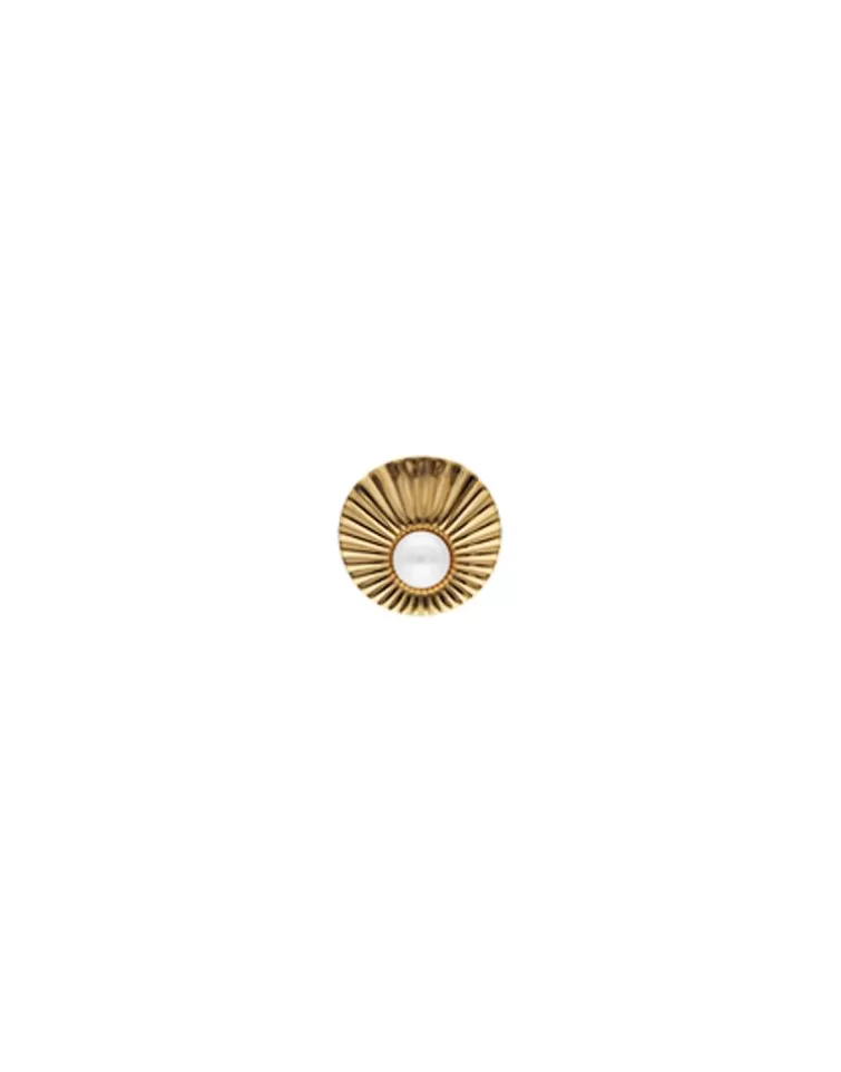 Anillos Grandes | Majorica Anillo Le Palm Grande En Acero Dorado Con Perla Blanca