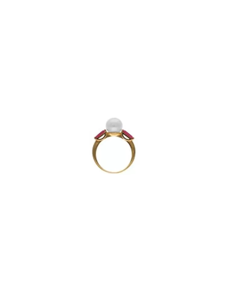 Anillos Medianos | Majorica Anillo Selene Dorado Con Perla Y Circonitas Rojo Rubi