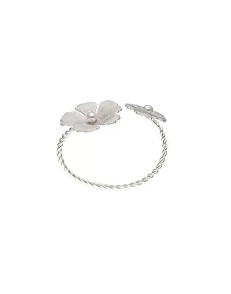 Brazaletes Rígidos | Majorica Brazalete Novia Santorini Bianco Ajustable Con Flores Nacaradas Y Perlas