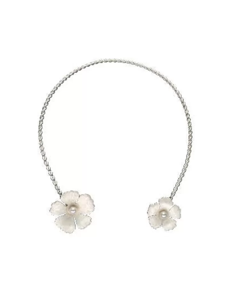 Gargantillas De Perlas | Majorica Choker Novia Santorini Bianco De Plata Ajustable Con Flores Nacaradas