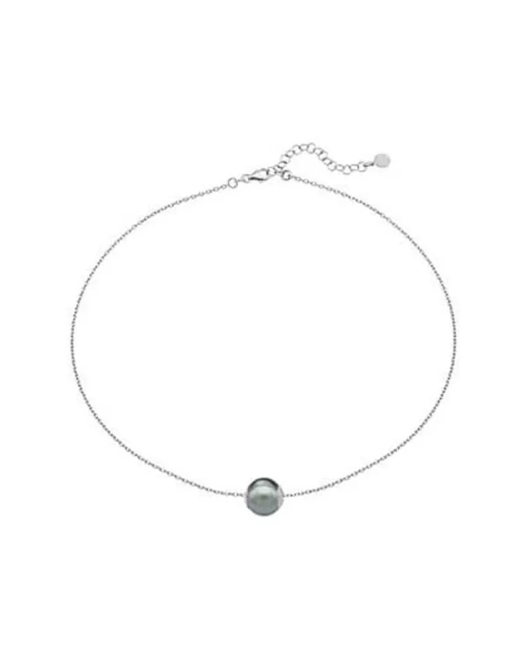 Colgantes Con Cadena | Majorica Colgante Corto Nuada 12Mm Plateado Perla Gris