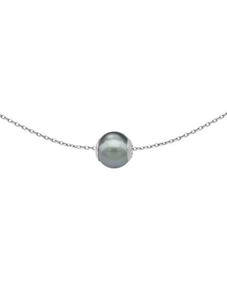 Colgantes Con Cadena | Majorica Colgante Corto Nuada 12Mm Plateado Perla Gris