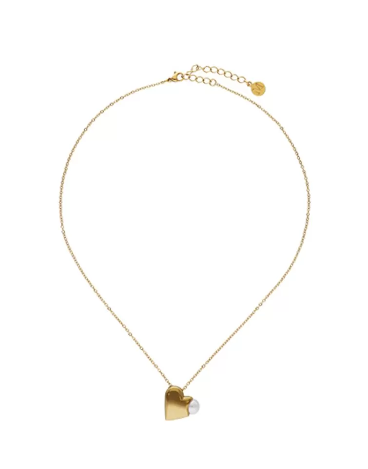 Colgantes Con Cadena | Majorica Colgante Dolce Cuore En Acero Dorado Y Corazon Con Perla