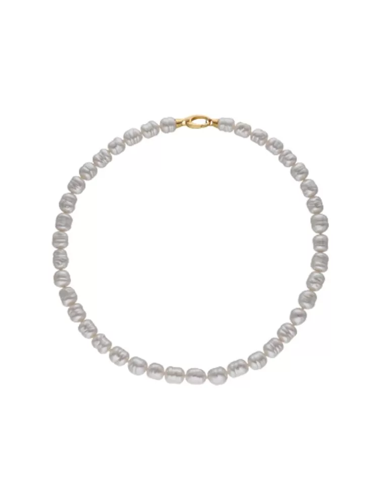 Collares De Perlas Largos | Majorica Collar Agora Dorado Con Perlas Barrocas Blancas 8Mm 45Cm