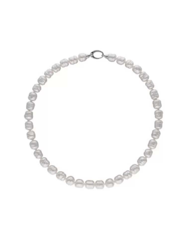 Collares De Perlas Largos | Majorica Collar Agora Plata Con Perlas Barrocas Blancas 8Mm 45Cm