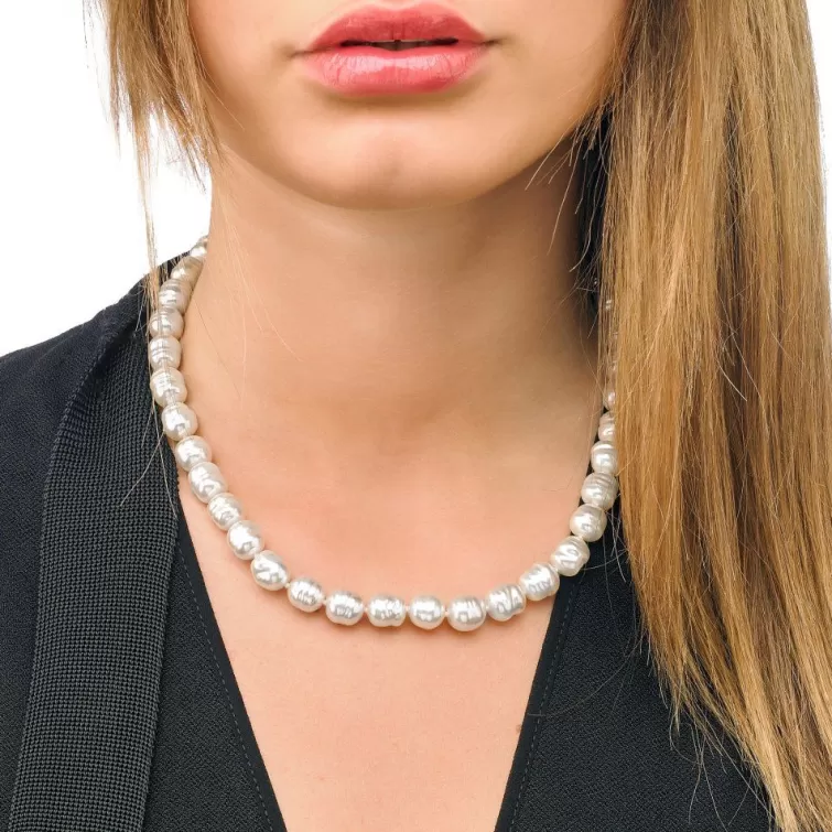 Collares De Perlas Largos | Majorica Collar Agora Plata Con Perlas Barrocas Blancas 8Mm 45Cm