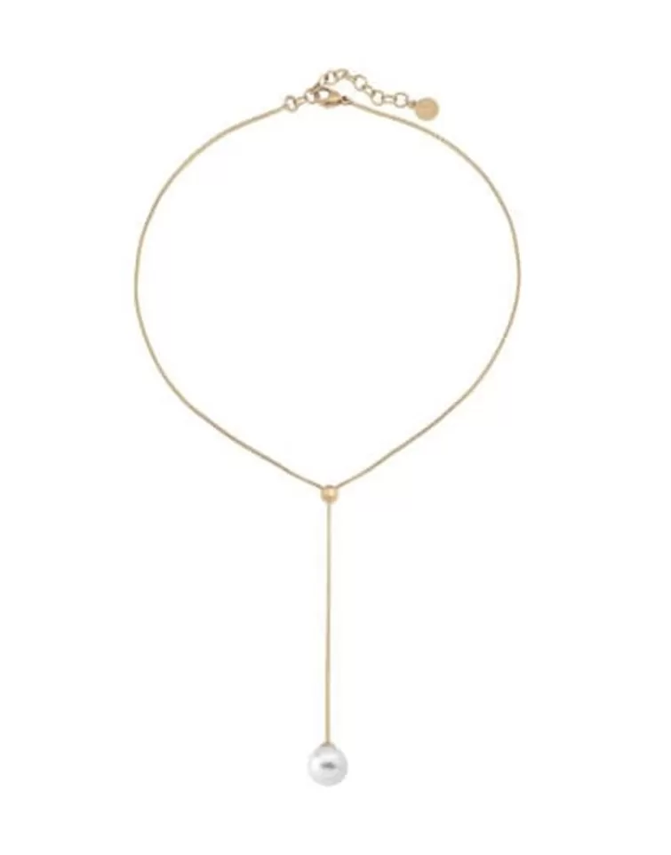 Cadenas Con Perlas | Majorica Collar Aura Ajustable Corto De Acero Dorado