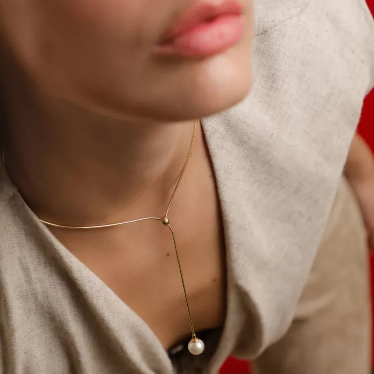 Cadenas Con Perlas | Majorica Collar Aura Ajustable Corto De Acero Dorado