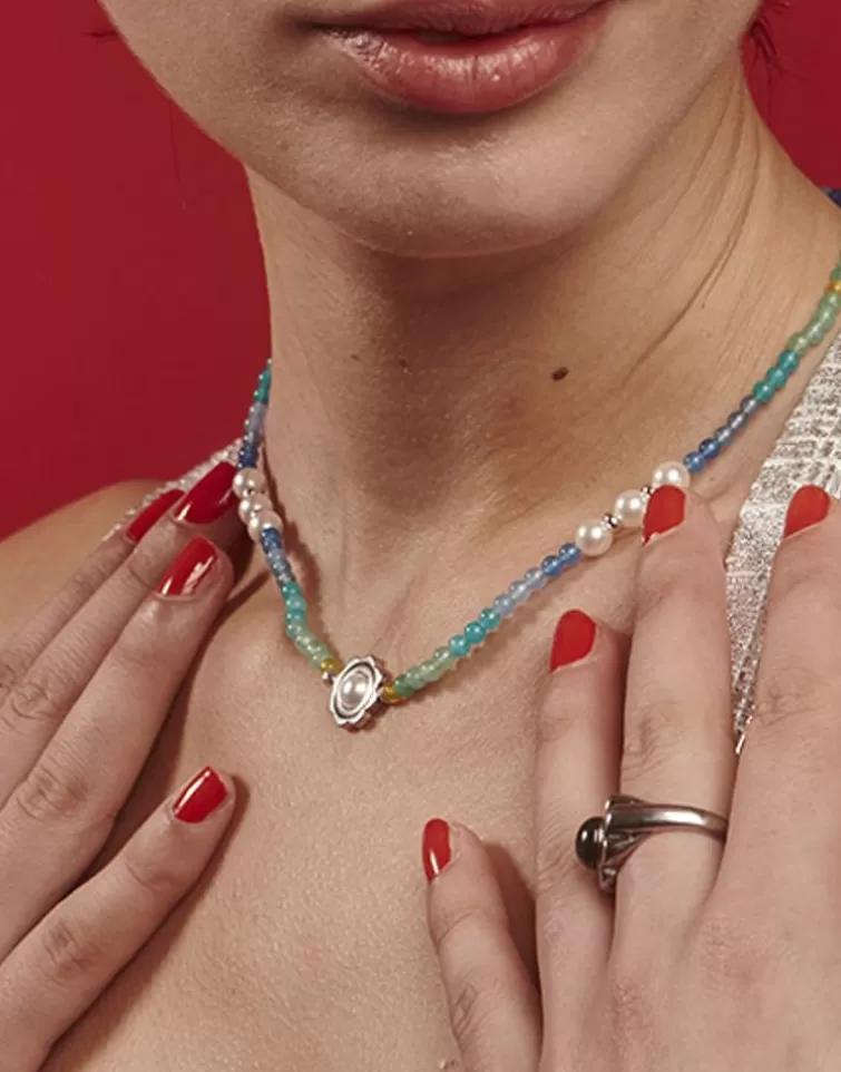 Collares Con Piedras | Majorica Collar Color Pop Sea Con Piedras Degrade Y Perlas Blancas