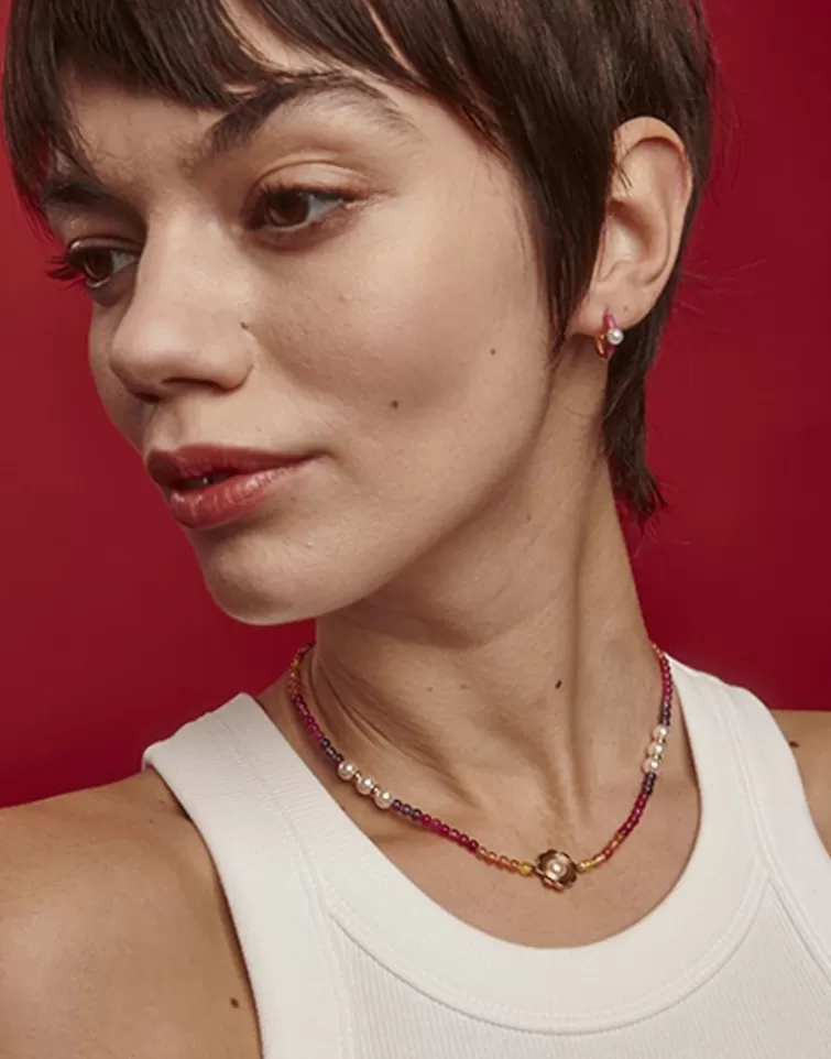Collares Con Piedras | Majorica Collar Color Pop Sunset Con Piedras Degrade Y Perlas Blancas