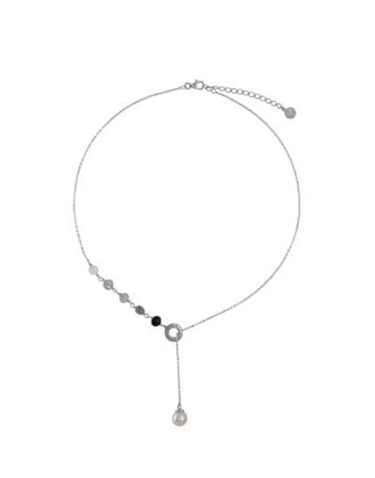 Cadenas Con Perlas | Majorica Collar Corto Algaida Corto Plata Con Perlas Y Cristales De Murano Negro