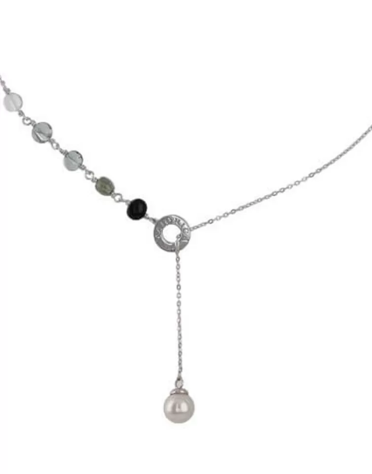 Cadenas Con Perlas | Majorica Collar Corto Algaida Corto Plata Con Perlas Y Cristales De Murano Negro