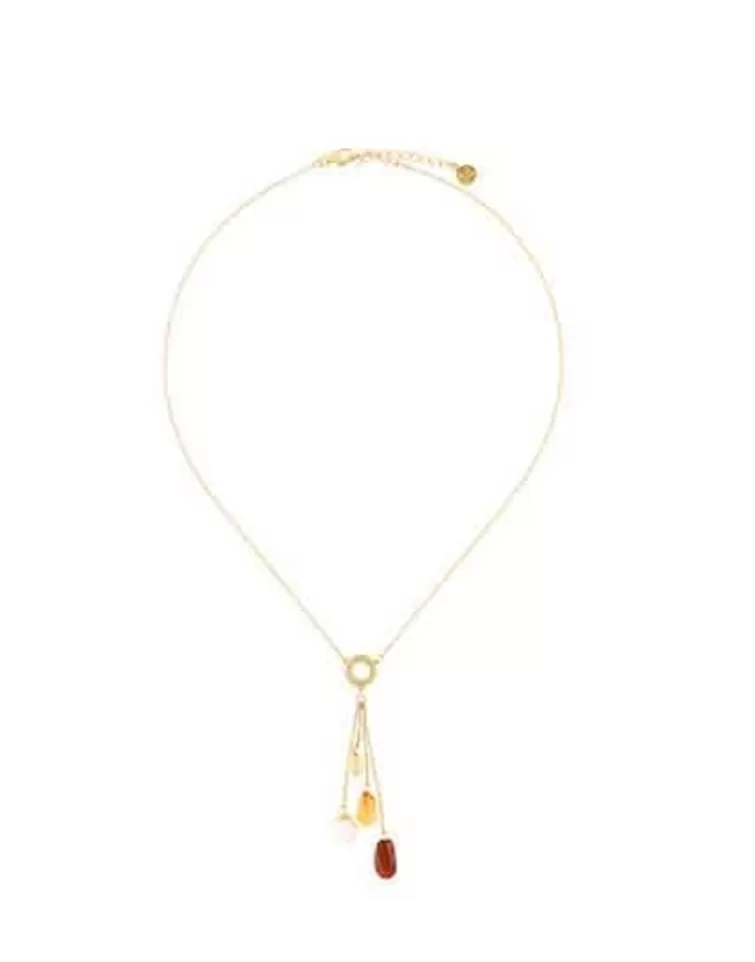Cadenas Con Perlas | Majorica Collar Corto Algaida Dorado Con Cristal De Murano Ambar