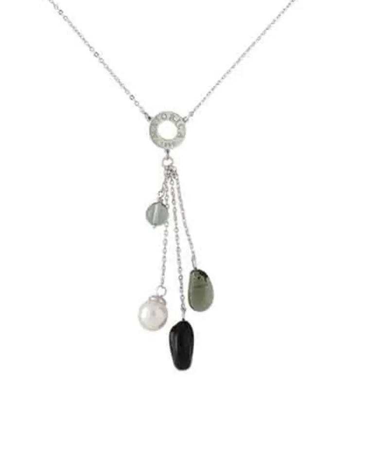 Cadenas Con Perlas | Majorica Collar Corto Algaida Plata Con Cristal De Murano Negro