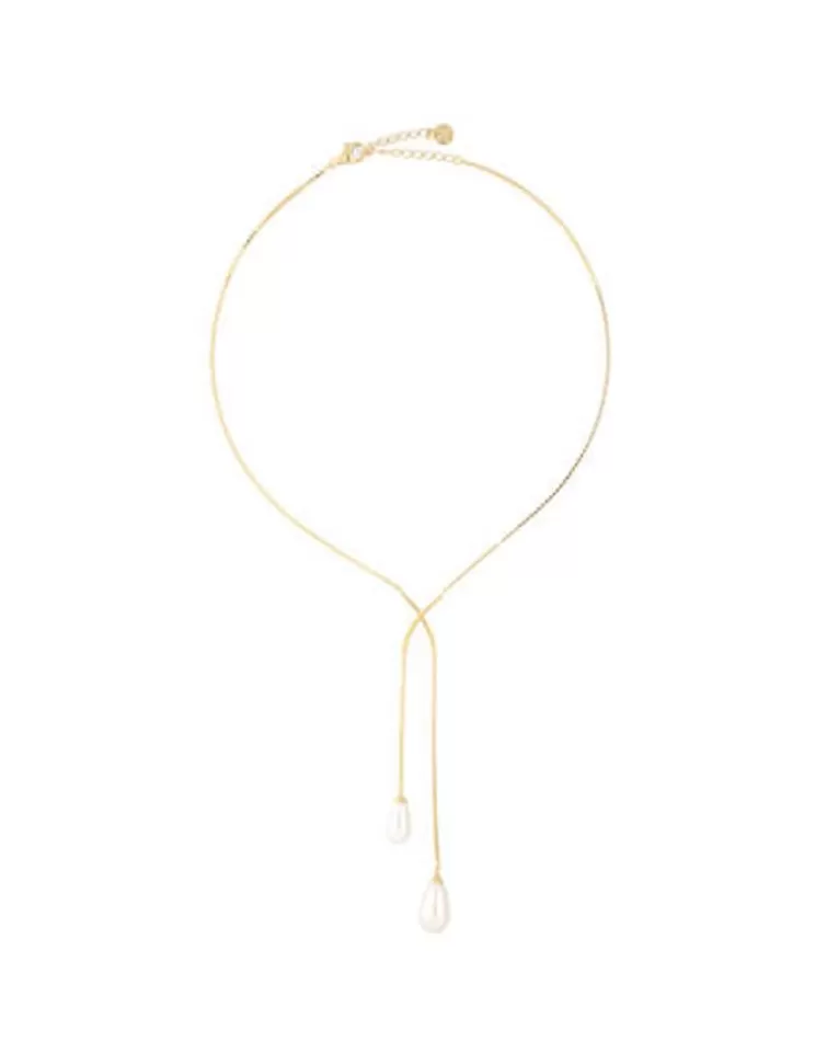Cadenas Con Perlas | Majorica Collar Corto Elixa Dorado Con Perla Blanca Pera