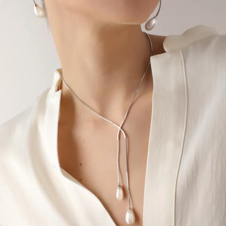 Cadenas Con Perlas | Majorica Collar Corto Elixa En Plata Con Perla Blanca Pera