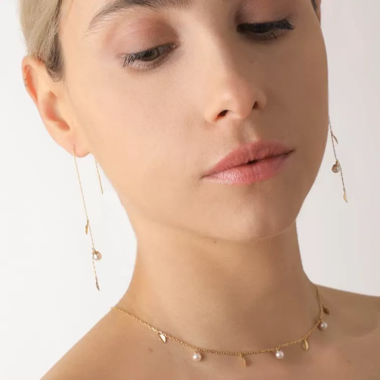 Cadenas Con Perlas | Majorica Collar Corto Romea En Plata Dorada Y Perlas