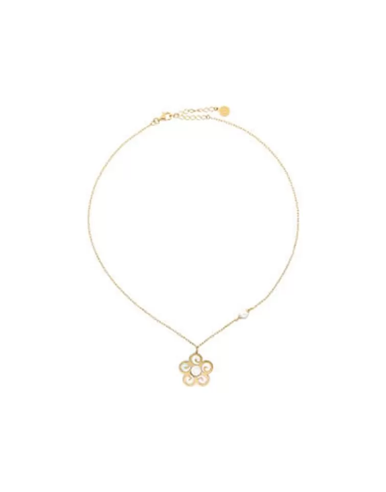 Cadenas Con Perlas | Majorica Collar Corto Roxana Con Charm De Flor En Madreperla