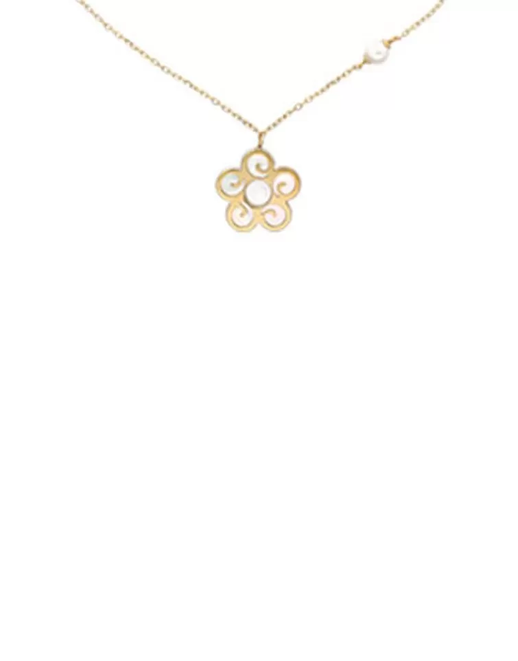 Cadenas Con Perlas | Majorica Collar Corto Roxana Con Charm De Flor En Madreperla