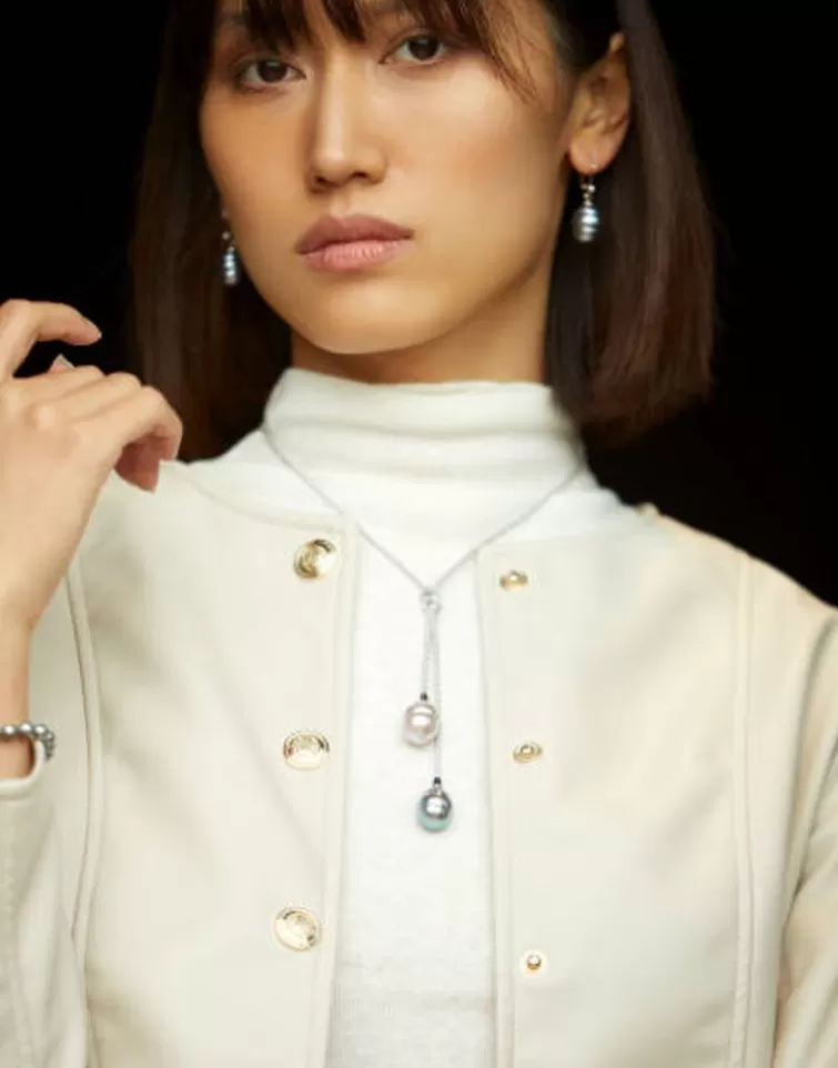 Cadenas Con Perlas | Majorica Collar Corto Tender Plata Perlas Gris Y Nuage