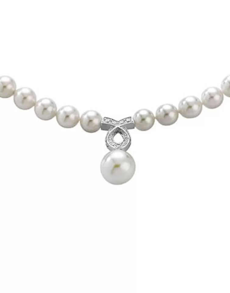 Gargantillas De Perlas | Majorica Collar De Perlas Corto Lilit Plata Con Circonitas 8Mm 43Cm