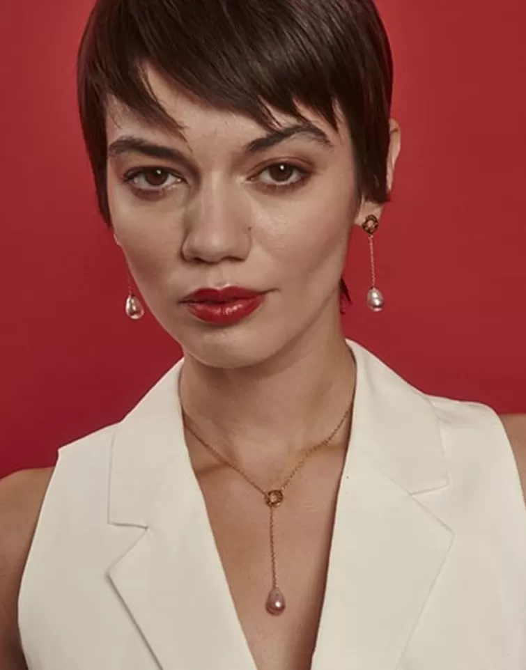Colgantes Con Cadena | Majorica Collar Encadenado Luar Con Perla Barroca Bicolor Rubi
