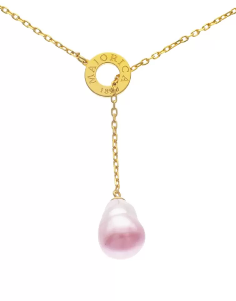 Colgantes Con Cadena | Majorica Collar Encadenado Luar Con Perla Barroca Bicolor Rubi