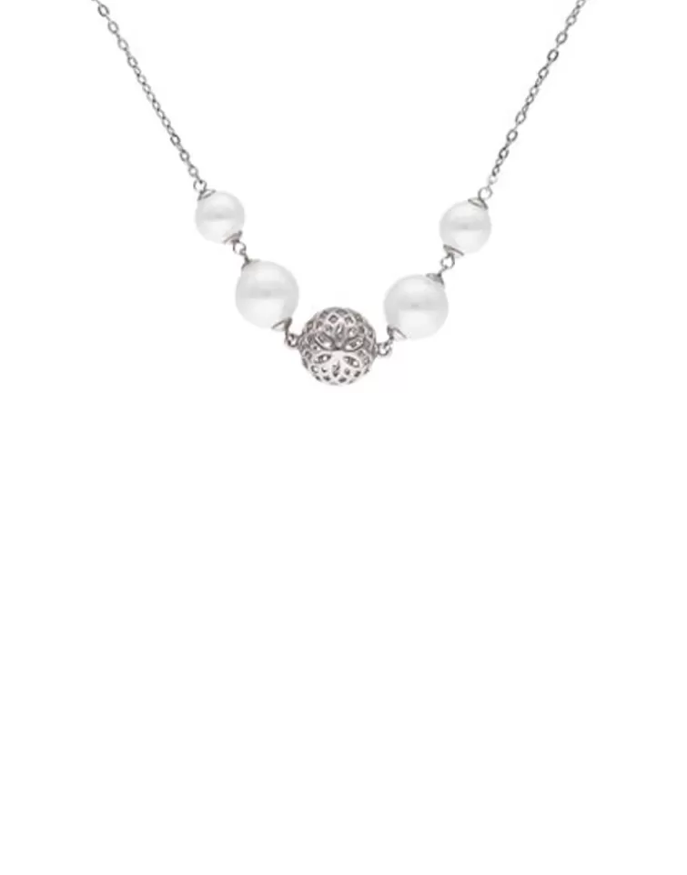 Collares Para Boda | Majorica Collar Eternal Con Perlas Redondas Y Bola Calada En Plata