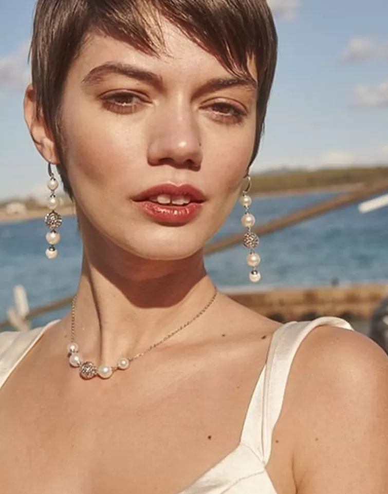 Collares Para Boda | Majorica Collar Eternal Con Perlas Redondas Y Bola Calada En Plata