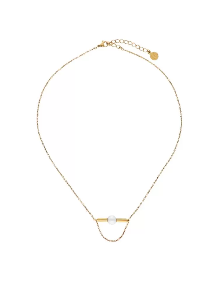 Colgantes Con Cadena | Majorica Collar Minimalista Lagom En Acero Dorado Y Perla
