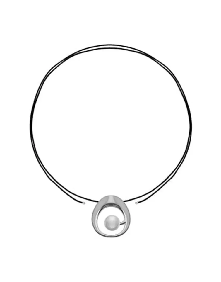 Colgantes Con Cadena | Majorica Collar Petra En Acero Y Cordon De Seda Negro