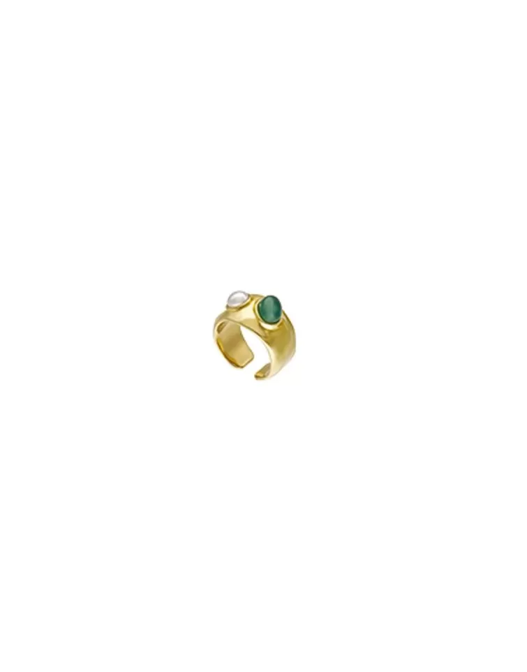 Pendientes Ear Cuff | Majorica Earcuff Dorado Feme Con Perla Blanca Y Agata Verde