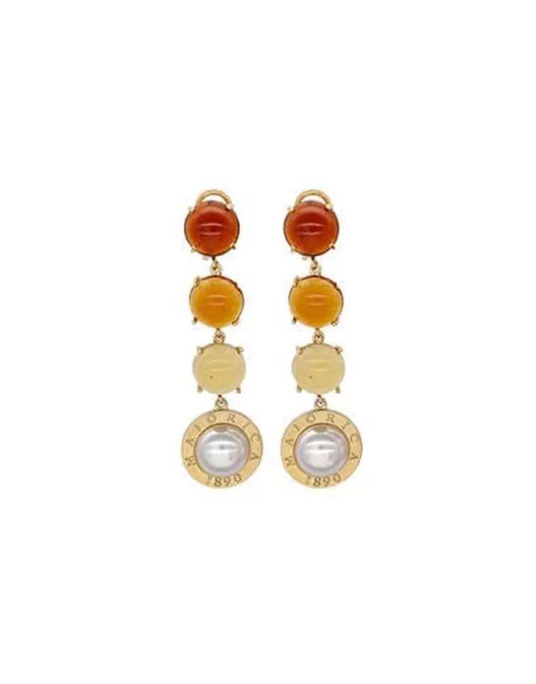 Pendientes De Perlas Largos | Majorica Pendientes Botón Dorados Algaida Con Cristales De Murano Ambar