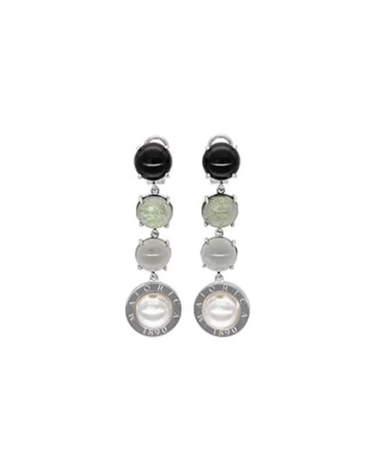 Pendientes De Perlas Largos | Majorica Pendientes Botón En Plata Algaida Con Cristales De Murano Negros