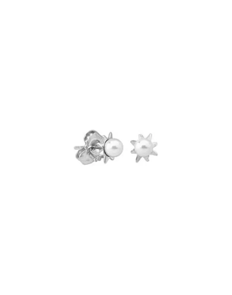 Pendientes Cortos | Majorica Pendientes Cies Plata Mini Flor Con Perla Blanca 4Mm