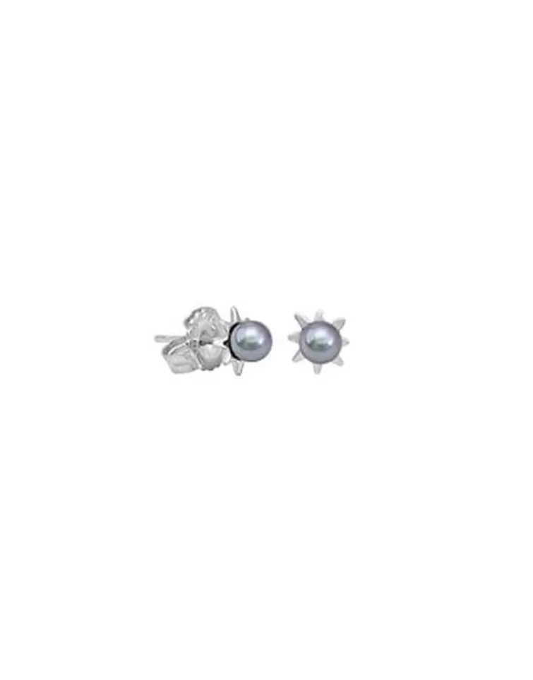 Pendientes Cortos | Majorica Pendientes Cies Plata Mini Flor Con Perla Gris 4Mm