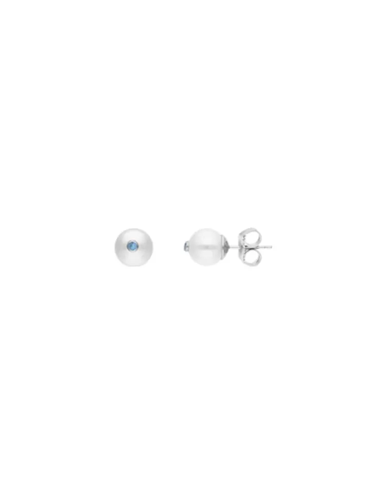 Pendientes De Botón | Majorica Pendientes Color Pop De Perla Redonda Blanca Y Circonita Azul