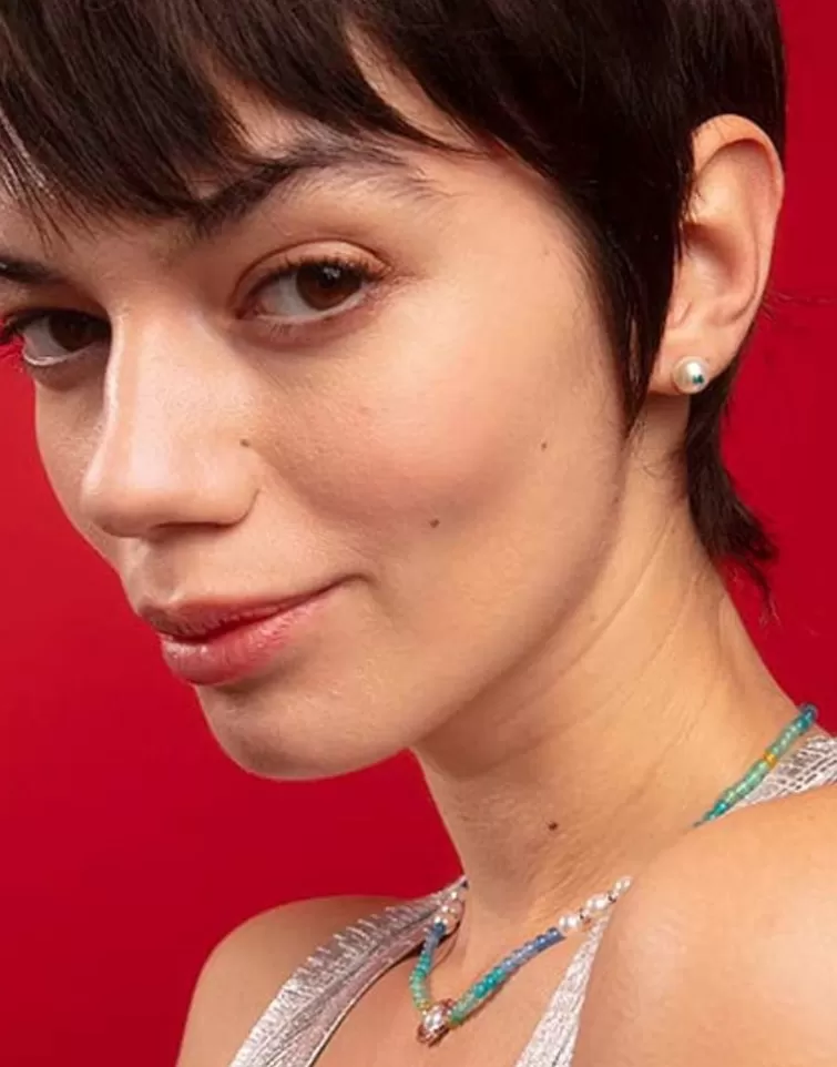Pendientes De Botón | Majorica Pendientes Color Pop De Perla Redonda Blanca Y Circonita Azul