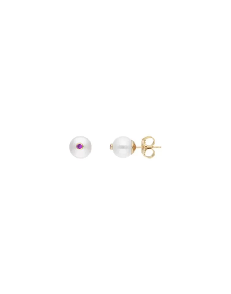 Pendientes De Botón | Majorica Pendientes Color Pop De Perla Redonda Blanca Y Circonita Magenta