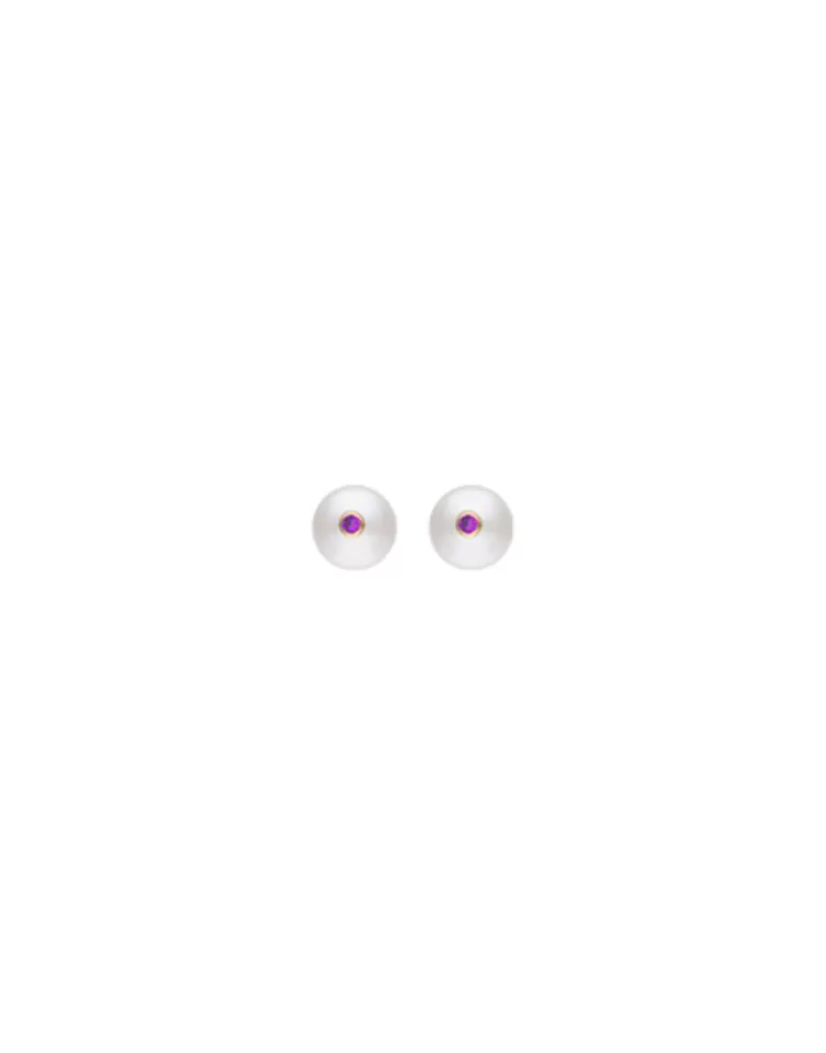 Pendientes De Botón | Majorica Pendientes Color Pop De Perla Redonda Blanca Y Circonita Magenta