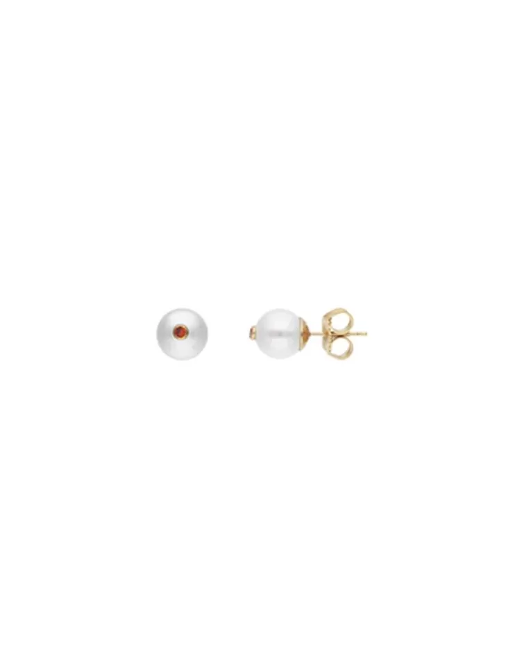 Pendientes De Botón | Majorica Pendientes Color Pop De Perla Redonda Blanca Y Circonita Naranja