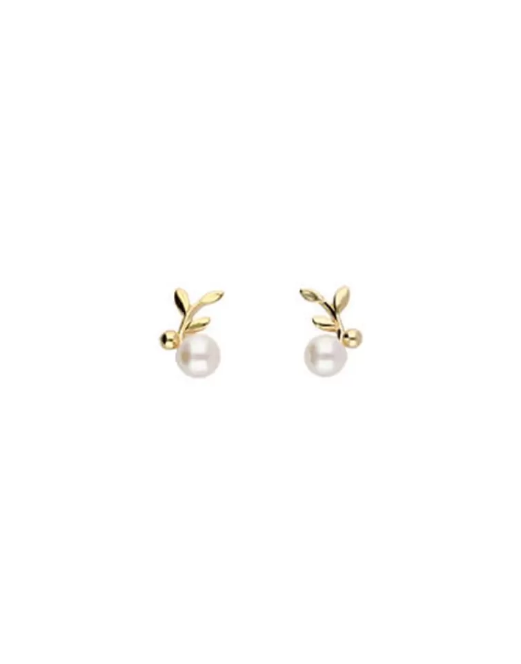 Pendientes Cortos | Majorica Pendientes Cortos Romea En Plata Dorada Con Perla Blanca