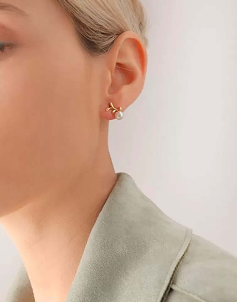 Pendientes Cortos | Majorica Pendientes Cortos Romea En Plata Dorada Con Perla Blanca
