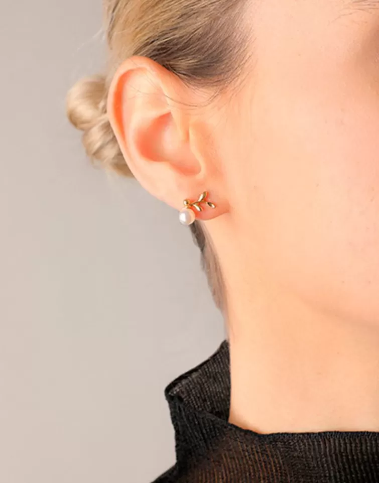 Pendientes Cortos | Majorica Pendientes Cortos Romea En Plata Dorada Con Perla Blanca