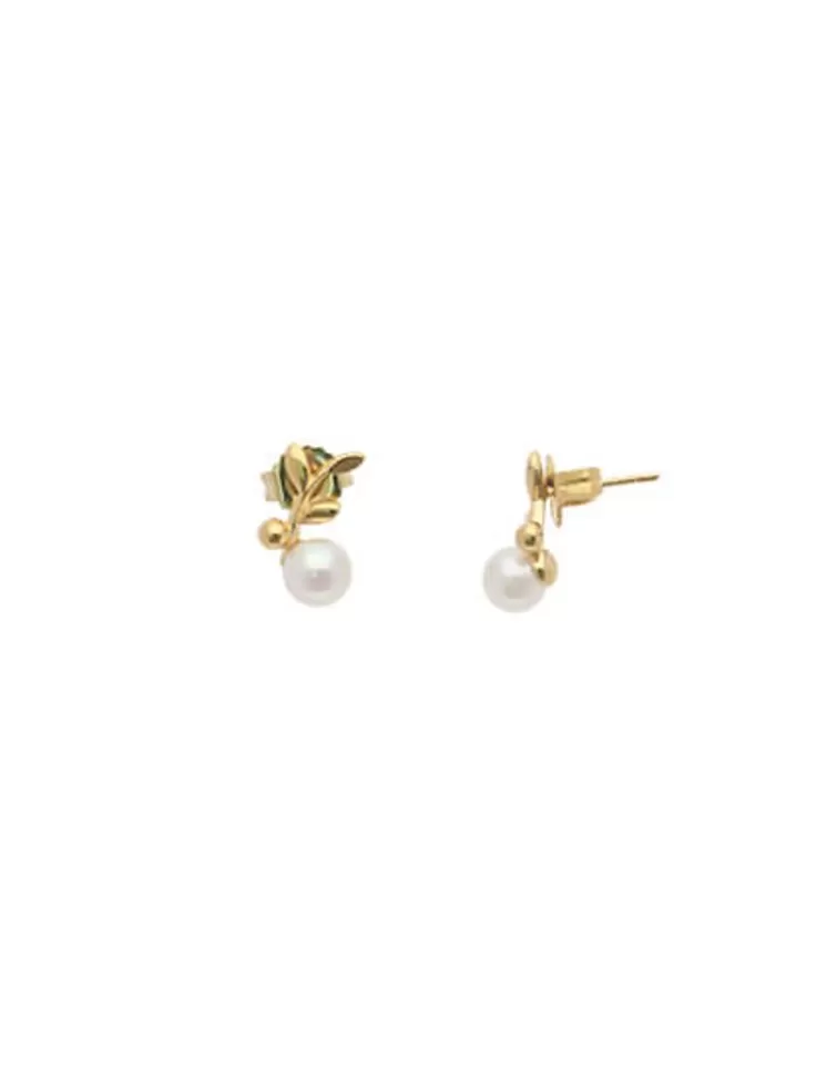 Pendientes Cortos | Majorica Pendientes Cortos Romea En Plata Dorada Con Perla Blanca
