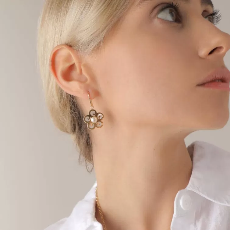 Pendientes De Perlas Largos | Majorica Pendientes Cortos Roxana Con Gancho Y Madreperla