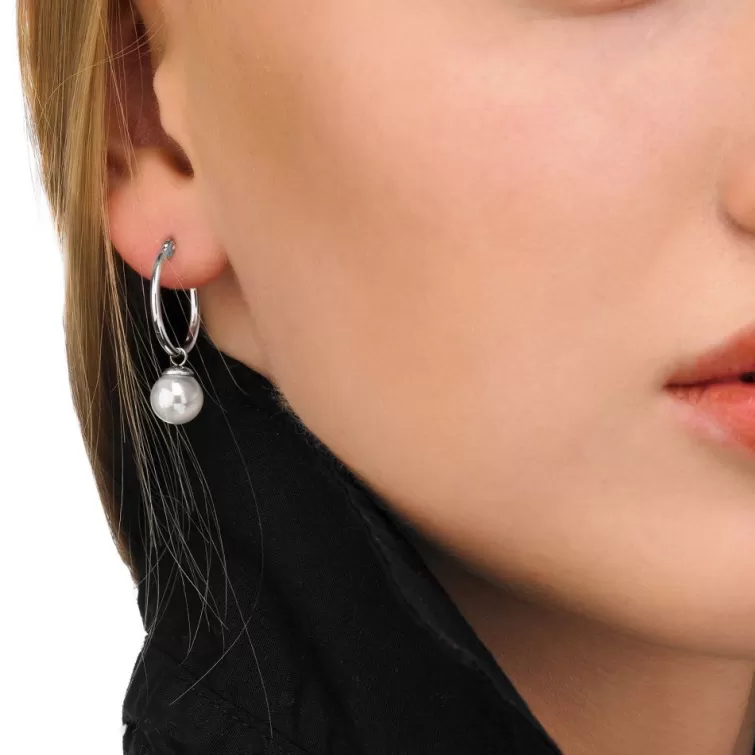 Pendientes De Aro Con Perlas | Majorica Pendientes De Aro Anneau De 26Mm En Plata Con Perla