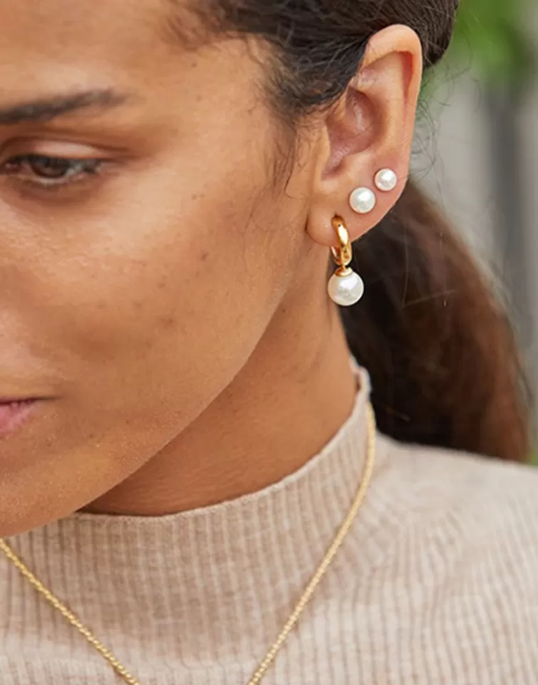Pendientes De Aro Con Perlas | Majorica Pendientes De Aro Chara En Plata Dorada Con Perla